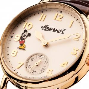 Disney Ingersoll ID00102 Damenuhr The Trenton Union Quarzwerk Edelstahl poliert Ziffernblatt weiss Band Lederband braun