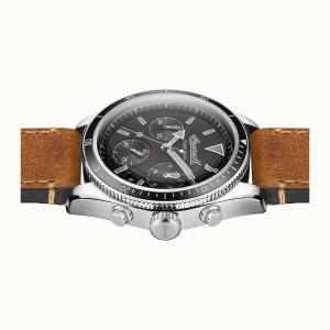Ingersoll DISCOVERY I06202 Herrenuhr The Scovill Quartzwerk Edelstahl poliert Ziffernblatt Schwarz Lederarmband Braun matt