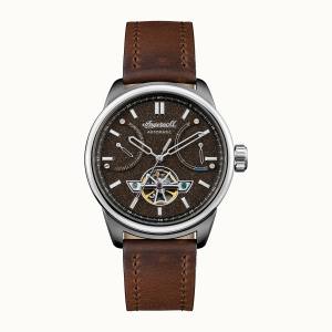 Ingersoll DISCOVERY I06703 Mens The Triumph Movement Automatic Case Stainless Steel Dial Black Strap Leather Brown Matt