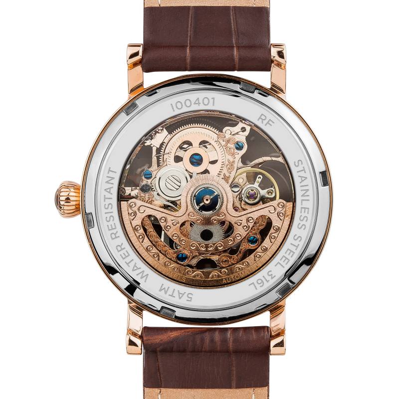 Ingersoll I00401 Mens Watch The Herald Automatic Stainless Steel Polished Dial Skeleton Strap Strap Color Brown